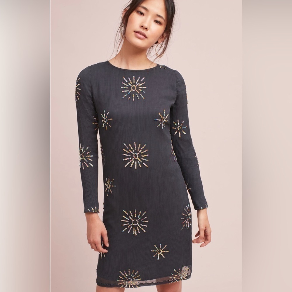 NWT Anthropologie Intropia Starburst Sequined Dress SZ L Reg $348